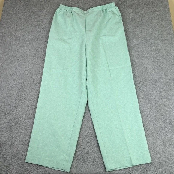 Alfred Dunner Pull On Pants Size 18 Green Comfort Elastic Waist‎ Slacks Pockets