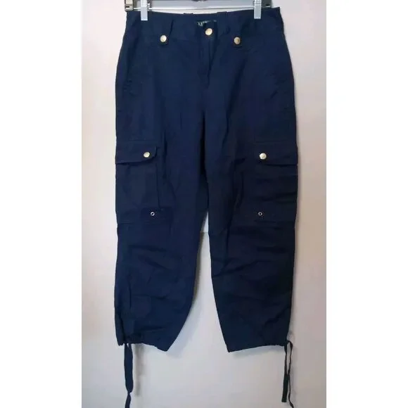 lauren ralph lauren Women Navy Blue Gold Button Crop Cargo‎ Pants Size 6