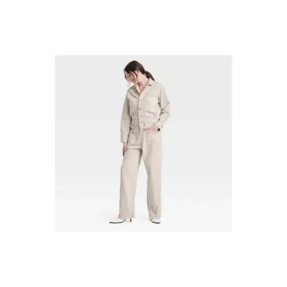 Women's Denim Baggy Jumpsuit - Universal Thread Ecru Size 14 NWT