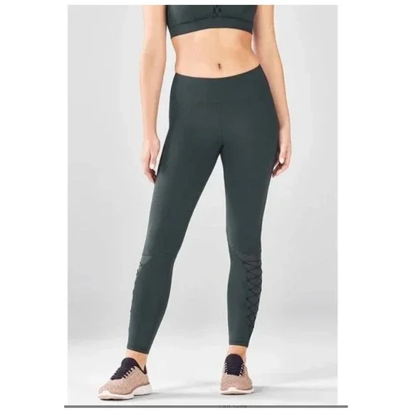 NWT Demi Lovato x Fabletics PowerHold‎ Lace Up Leggings Dark Teal Green Size Lg