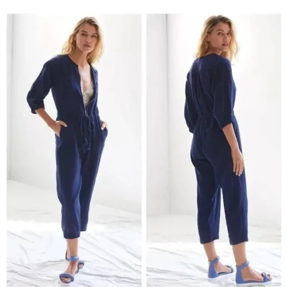 Anthropologie Sundry Mechanic Jumpsuit Navy Blue Zip Up Cotton Gauze 0 Utility