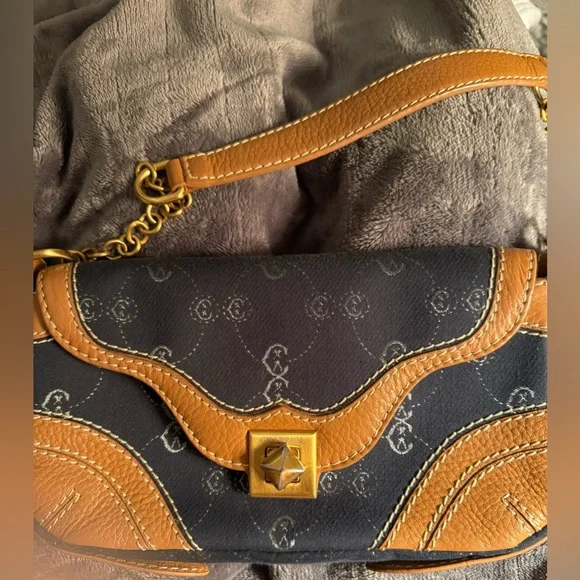 Charriol leather and cloth designer shoulder bag