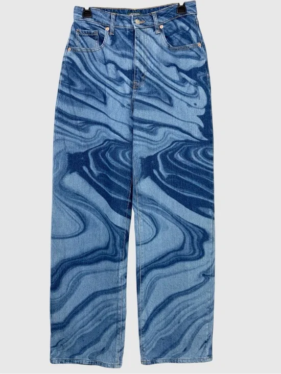 Wild Fable Baggy Wide Leg Jeans Blue Fluid Print Swirl Warped Psychedelic Y2K S