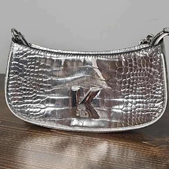Karl Lagerfeld‎ Silver Crocodile Embossed Women's Bag Purse