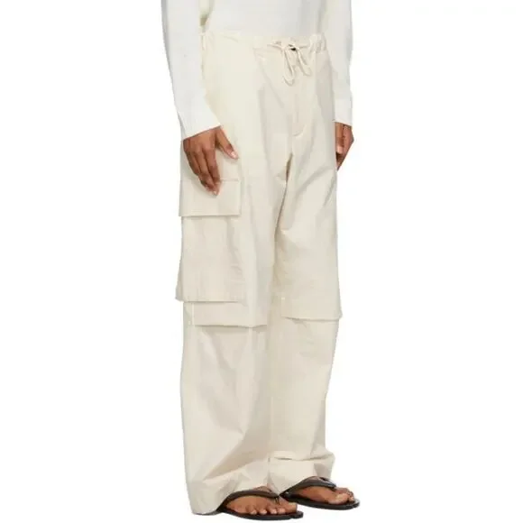 Jil Sander Cargo Pants 100% Cotton Women's IT 40 US 8 Cream Travel Quiet Luxury