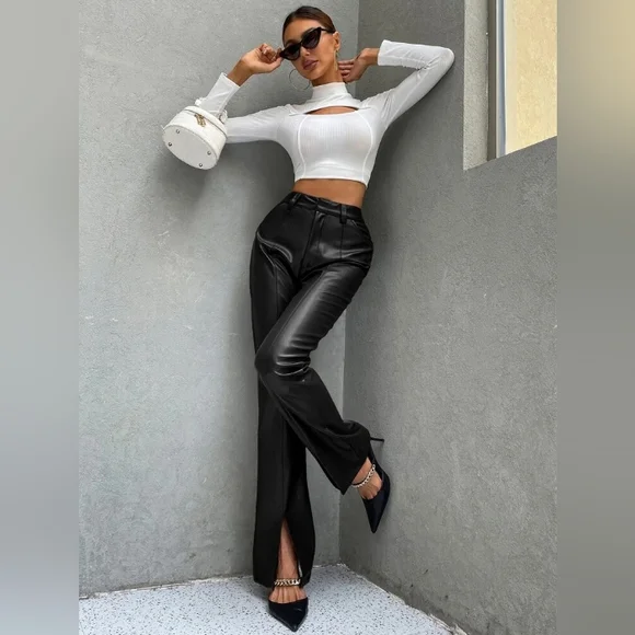 Entro Faux Leather Split cuff pants