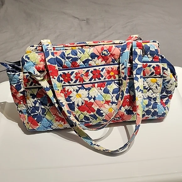 Vera Bradley Red and Pink Shoulder Bag with Vibrant Floral Design