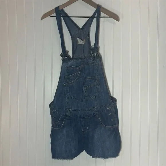 No Boundaries Juniors‎ Denim Shortalls Overalls Shorts Size 13 Y2K Grunge 90s