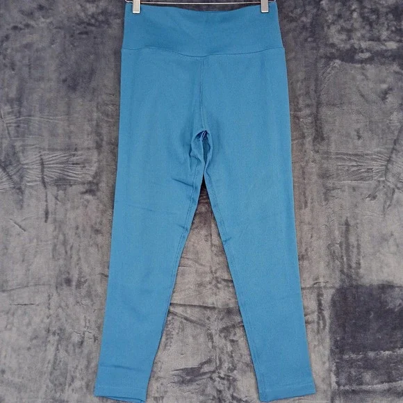 Athleta‎ Pants Womens Medium Blue Ribbed High Rise 7/8 Leggings Yoga Activewear
