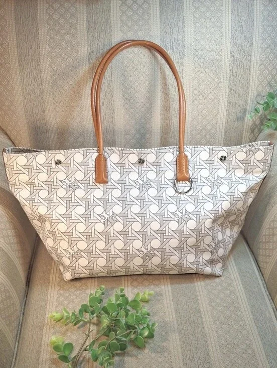 Tory Burch Canvas & Leather Basketweave Large Tote
