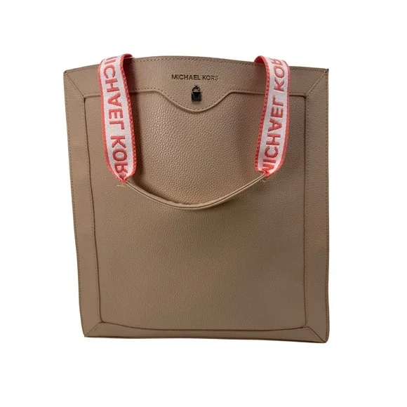 Michael Kors Large Faux Leather Square Tote Light Baby Blush Pink Bag Purse