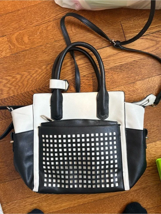 Reed Krakoff Black and White Leather Tote with Front Grid Detail