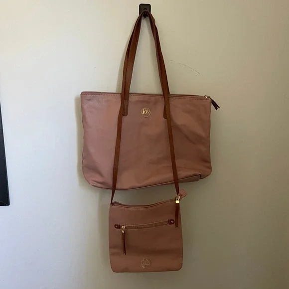 Joy Mangano Pink‎ Pebbled Leather Tote Bag Crossbody Purse Matching Set Normcore