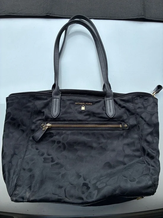 Michael Kors Black Signature Nylon Tote with Gold Hardware