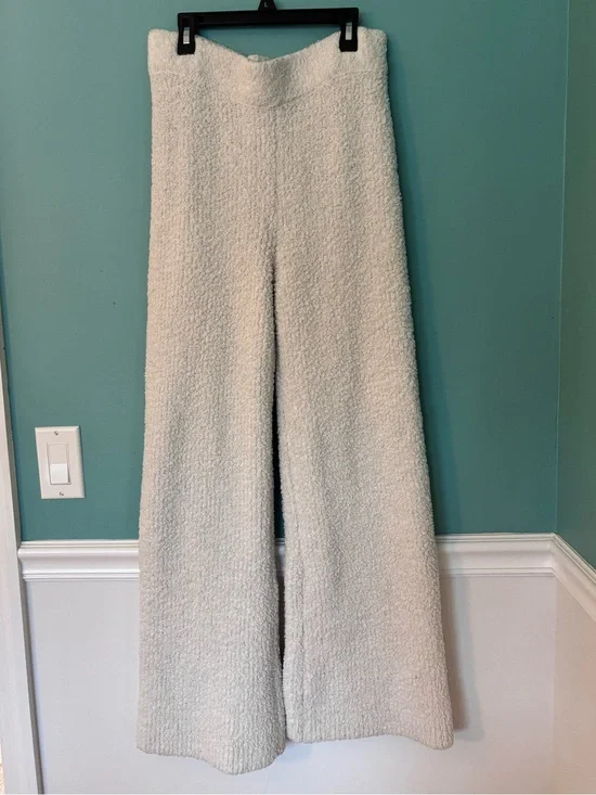 Cozy Girl Aesthetic Plush Boucle Wide Leg Lounge Pants Cream M