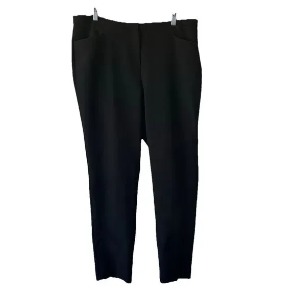 Vince Camuto Dress Slacks Black Flat Front Pants Size 14 Hemmed Front Pockets