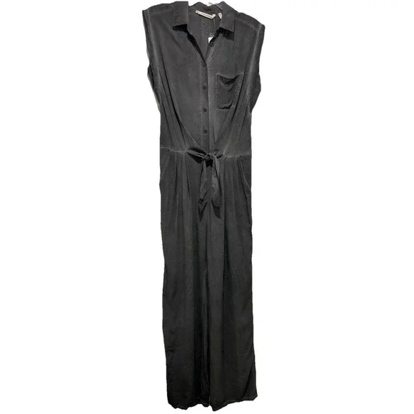 Soft Surroundings Pant Jumpsuit Small Steel Charcoal Gray Tie Waist Sleeveless