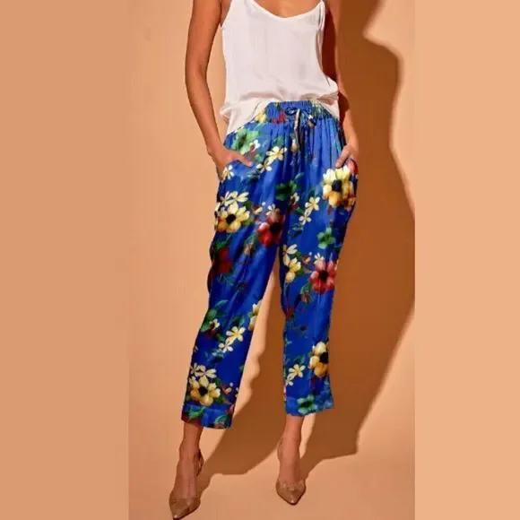 Tucker Julia Pant Martinique's Marigold in Blue in Silk Stretch Charmeuse