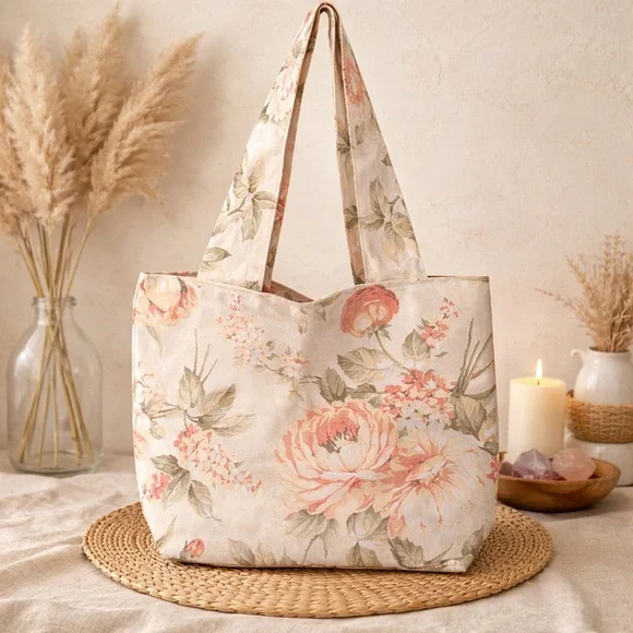 Nwt handmade‎ coquette tapestry Floral Canvas Tote Bag Y2K cottage core