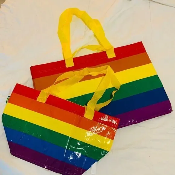 Ikea Rainbow Plastic Tote Bundle of 2 Large and Small Durable Waterproof New