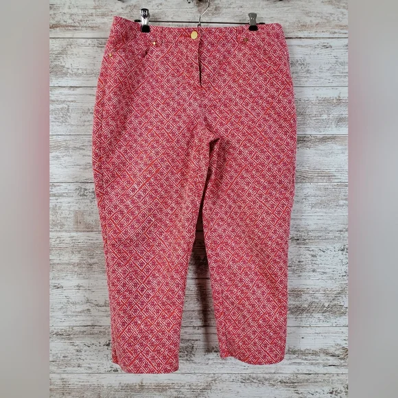 Chico’s Red White Geometric Crop Pants 4th of July Americana Summer Capri