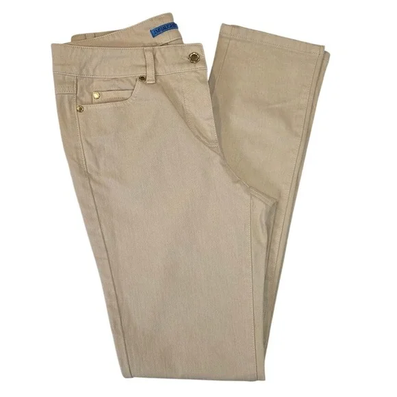 J.McLaughlin Womens 6 Lexi Jeans Slim Leg Raw Beige Stretch Cotton Gold Hardware