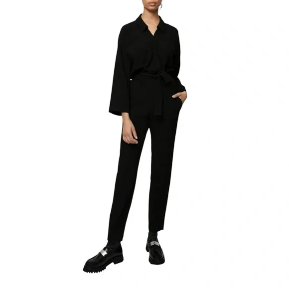 Maje NWT Size‎ 38= Medium Black crepe wrap belted Jumpsuit