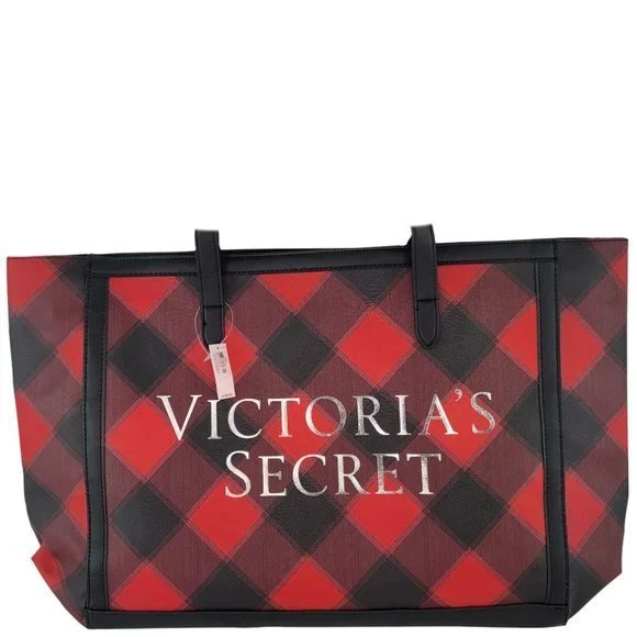 Victorias Secret Black Friday 2021 Weekender Tote‎ Bag Black Red Plaid New