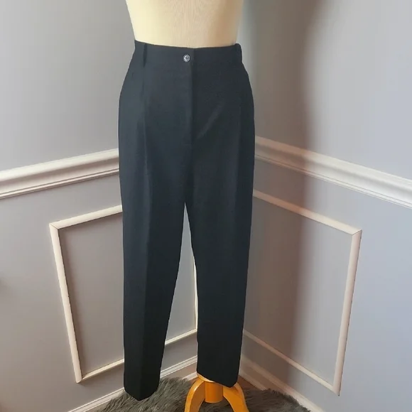 SAG HARBOR PETITE Black 100% Wool Pleated Elastic Back Lined Preppy Dress‎ Pants