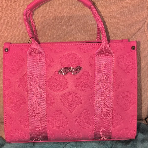 Ed Hardy Pink Embossed Tote With Shoulder Strap NWT