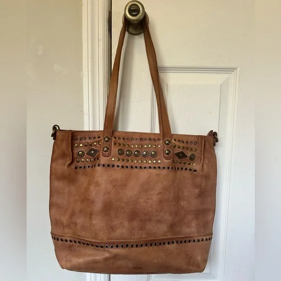 Patricia Nash Perugia Style Brown Studded Leather Tote Bag