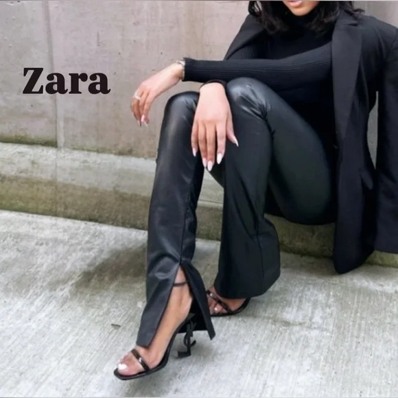 Zara Black Flare Leather Pants