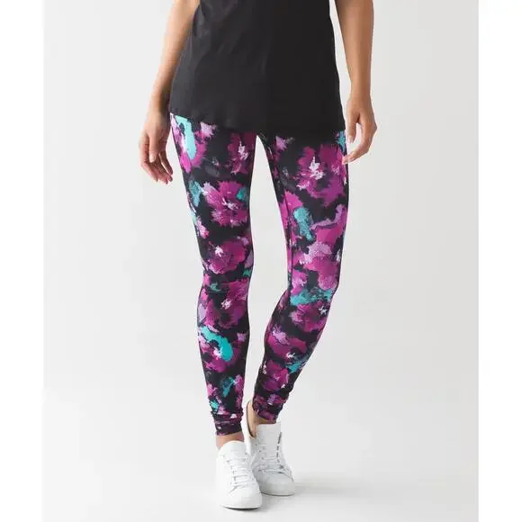 Lululemon Wunder Under Pant (Hi-Rise) Midnight Bloom Black Deep Fuschia Size 4