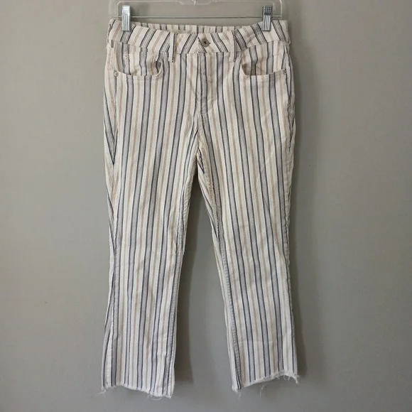 Anthropologie Pilcro Women's Size 27 High Rise Boot Cut Pants Raw Hem Striped