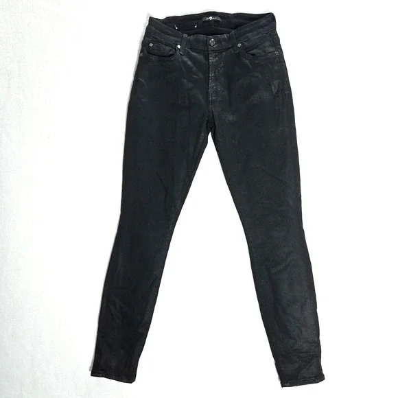7 For All Mankind Faux Pants Black Size 27‎ Womens Skinny Ankle Stretch Mid Rise