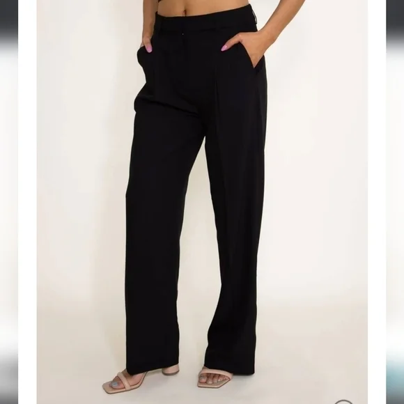 Shinestar Woven Pleated Boyfriend Black Trouser Pants