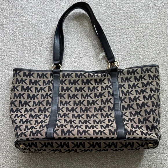 Michael Kors Signature Large Black and Brown Tote Shoulder Bag