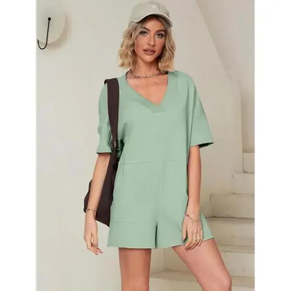 Oversized T-Shirt Romper with Pockets‎
