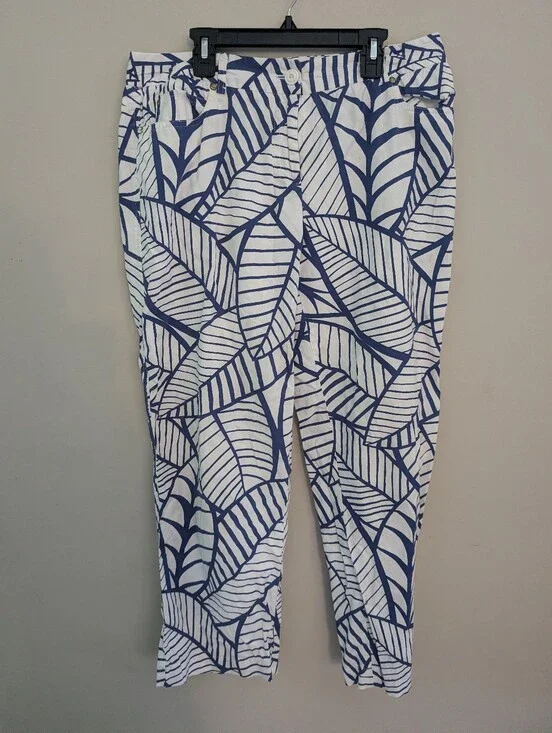 J. McLaughlin Jaycie Blue White Palm Print Pants Size 12