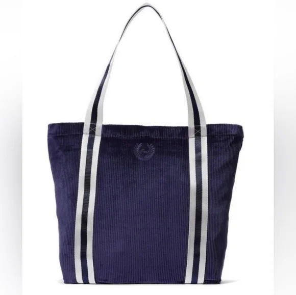 Victoria's Secret‎ PINK Tote Navy Blue Velour Ribbed White Stripe Zipper VS