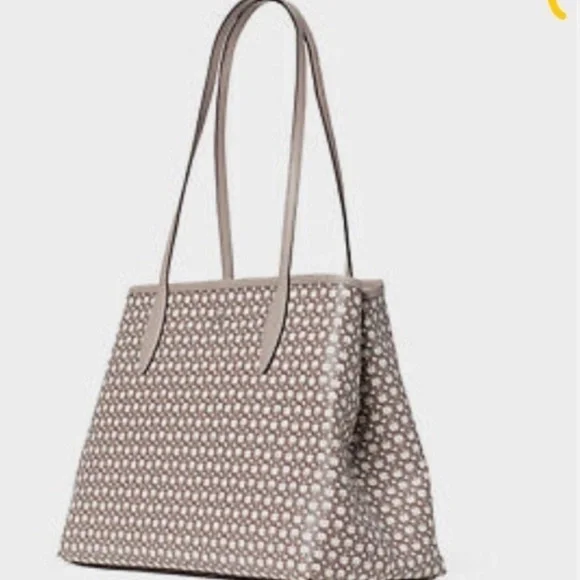 Kate Spade All Day Large Tote Bag Signature Jacquard Beige Leather Trim‎