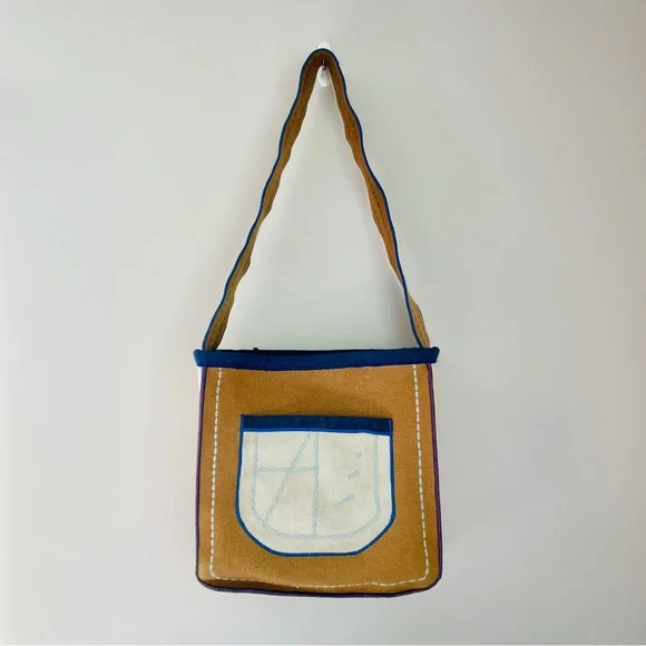 Elegant Tan and Blue Women's Felt Tote Bag Embroidered
