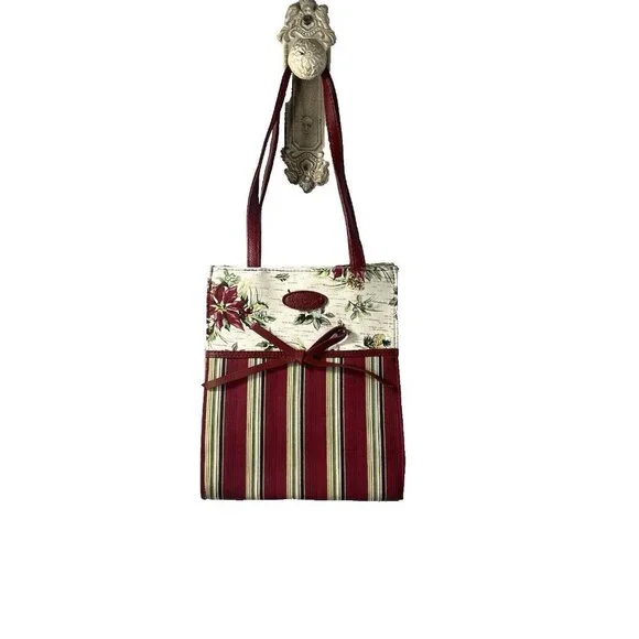 Longaberger Canvas Holiday Red Stripe poinsettia Small Tote