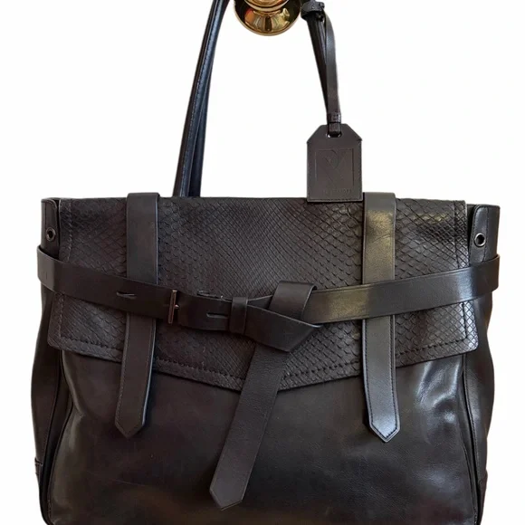 Reed Krakoff Black Leather / Python Boxer Tote‎