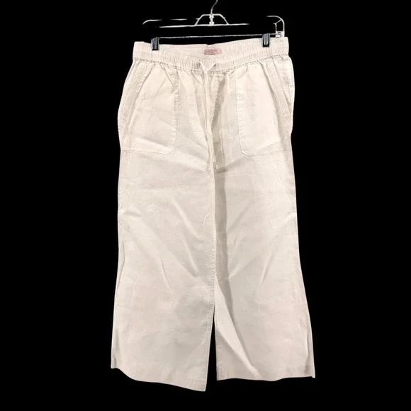 St. Tropez West Wide Leg Pants Womens Medium Pre-Owned White 100% Linen Coastal