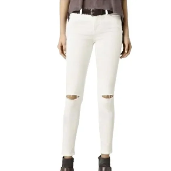 ALLSAINTS Grace distressed white skinny jeans 26 2 XS