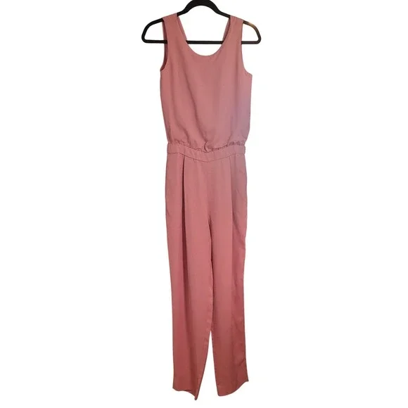 Massimo‎ Dutti Pink Jumpsuit 6 NWT Viscose Twill Wide Leg Sculptural Tie Back