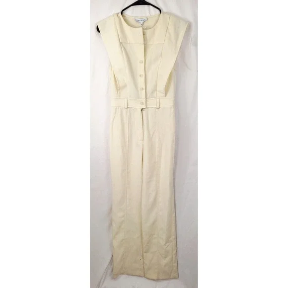 Jacque The Label Cream Straight Leg Sleveless‎ Jumpsuit Size Small NWT