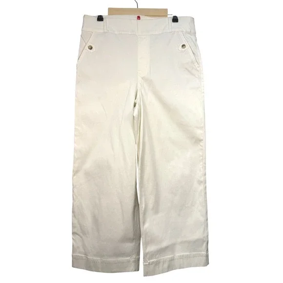 SPANX White Wide Leg Crop Pants 1X Tall Stretch Twill Tummy Control Pull On