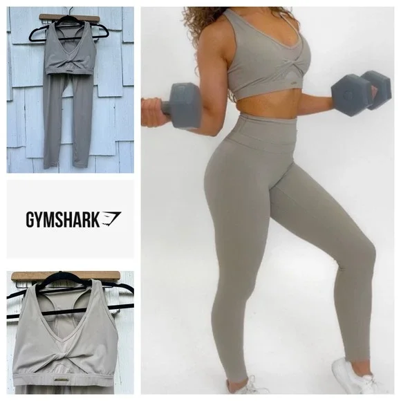 Gymshark x Whitney Simmons Mink Set Twist Sports Bra & High Waisted Leggings